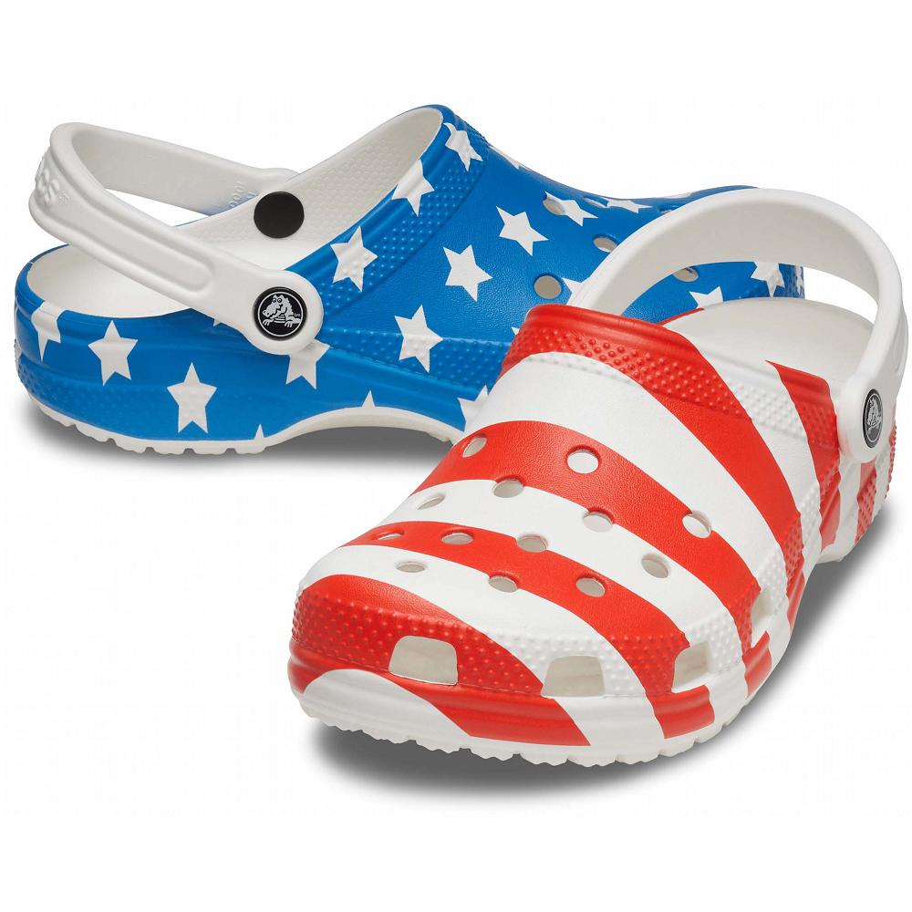 Blue Men's Crocs Classic American Flag Clogs | NZ 0795GSOL